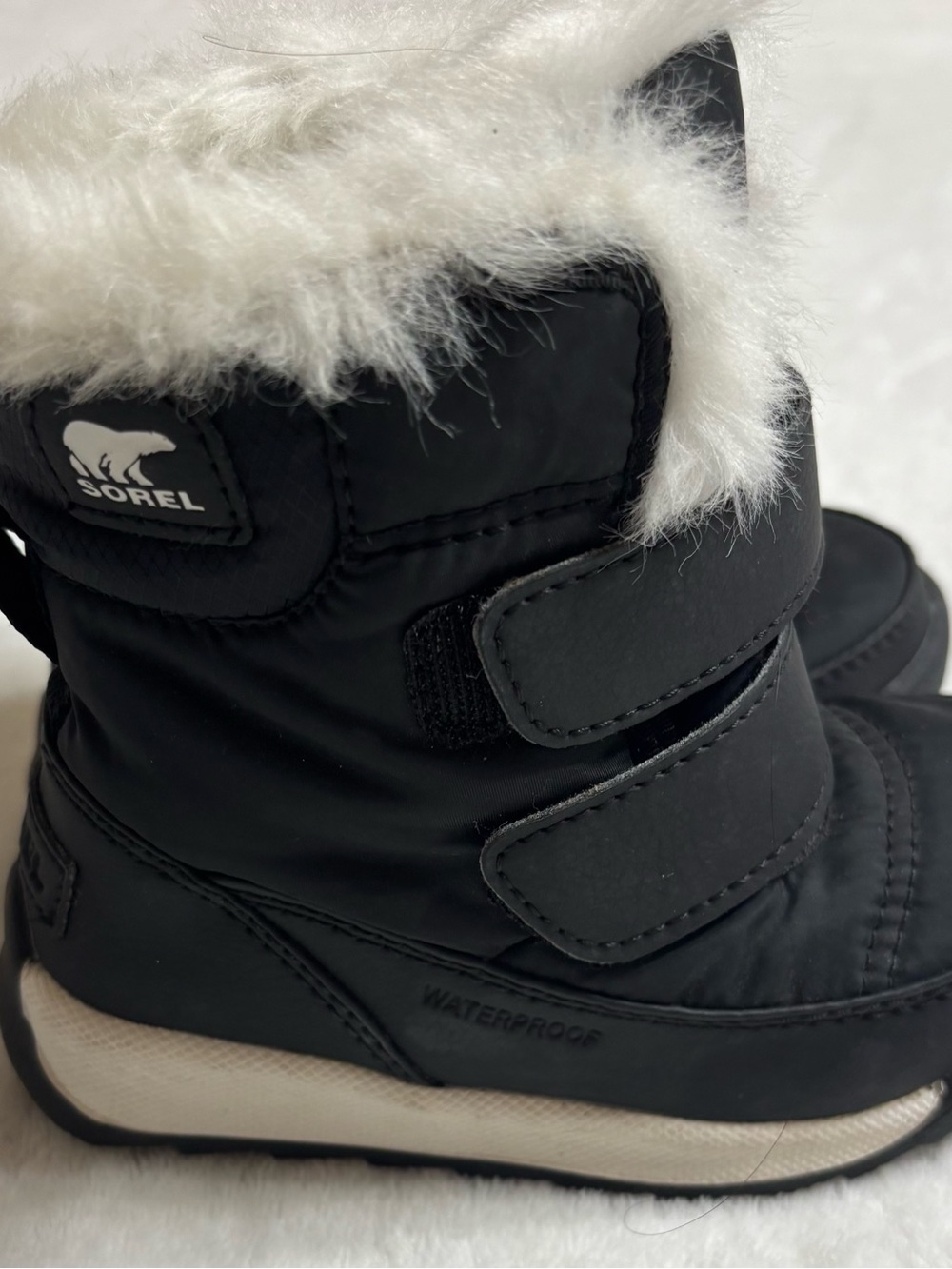 Sorel Kids Black Boots with White Faux-Fur Trim